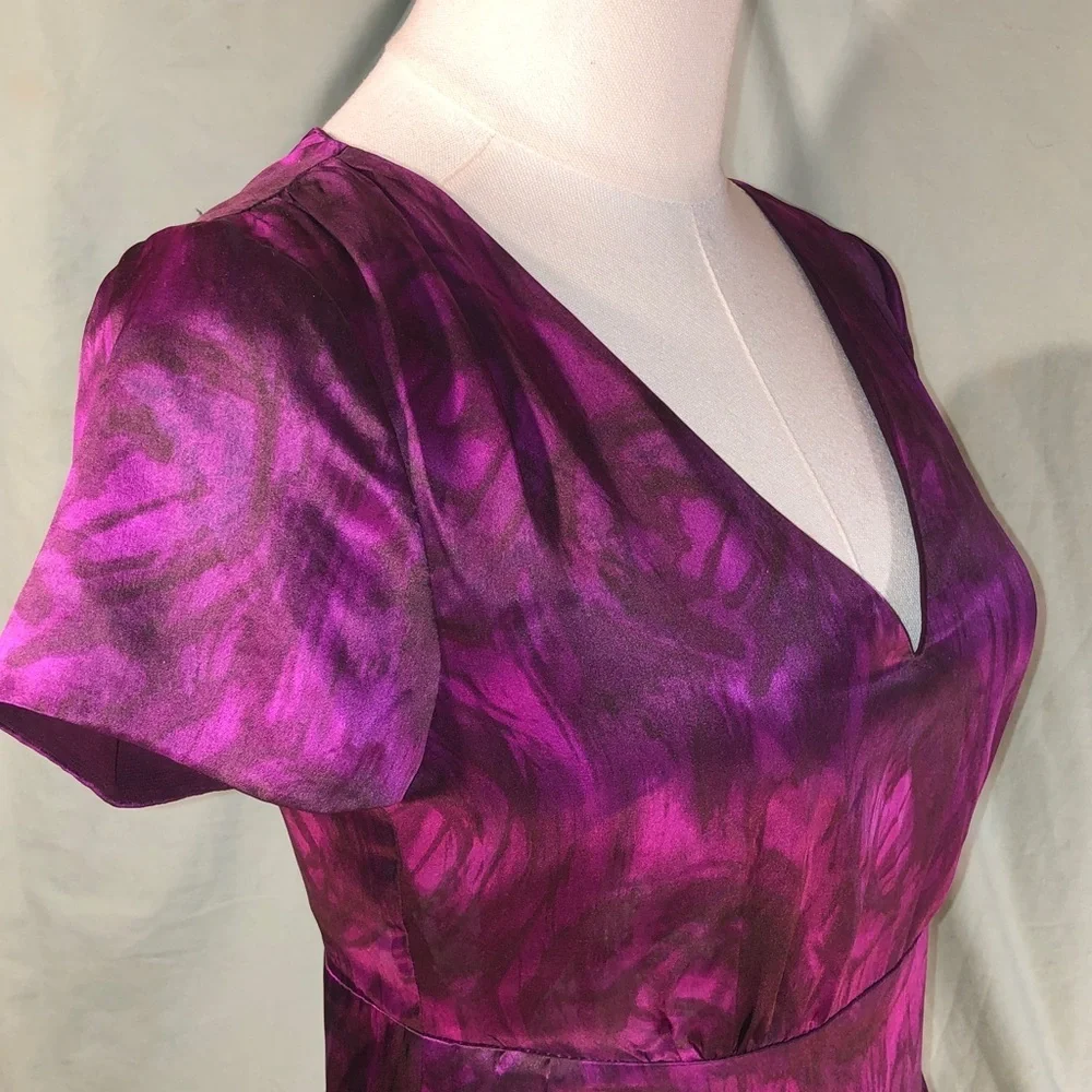 Silk Prom Party Banana Republic Deep Purple Midi Dress Size 0 Small - Picture 14 of 16